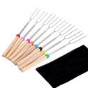 8PCS Per Set Roasting Stick Stainless Roasting Stick 8 Colors Hot Dog Sticks Flexible U-shaped Roasting Stick with Wooden Handle